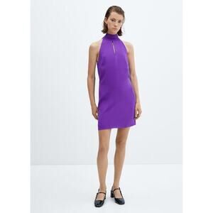 Mango Halter Neck Bow Dress Size 12 Purple Mini Cocktail Party Office Career